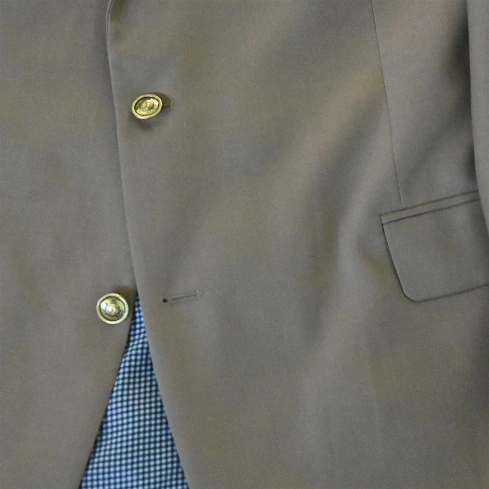 Stafford 48L Khaki 100%‎ Wool Gold Button Mens Blazer Suit Jacket Sport Coat